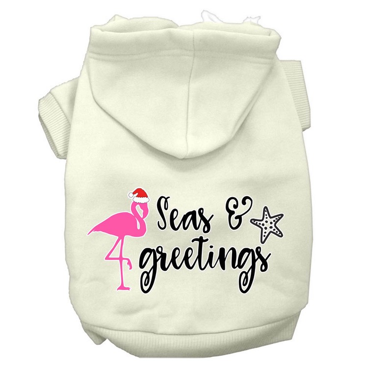 Seas and Greetings Screen Print Dog Hoodie Cream XXXL